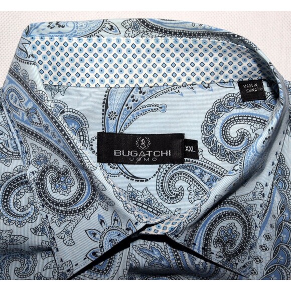 Bugatchi Uomo Men's Long Sleeve‎ Button Front Flip Cuff Paisley Shirt Size 2XL - Picture 8 of 10